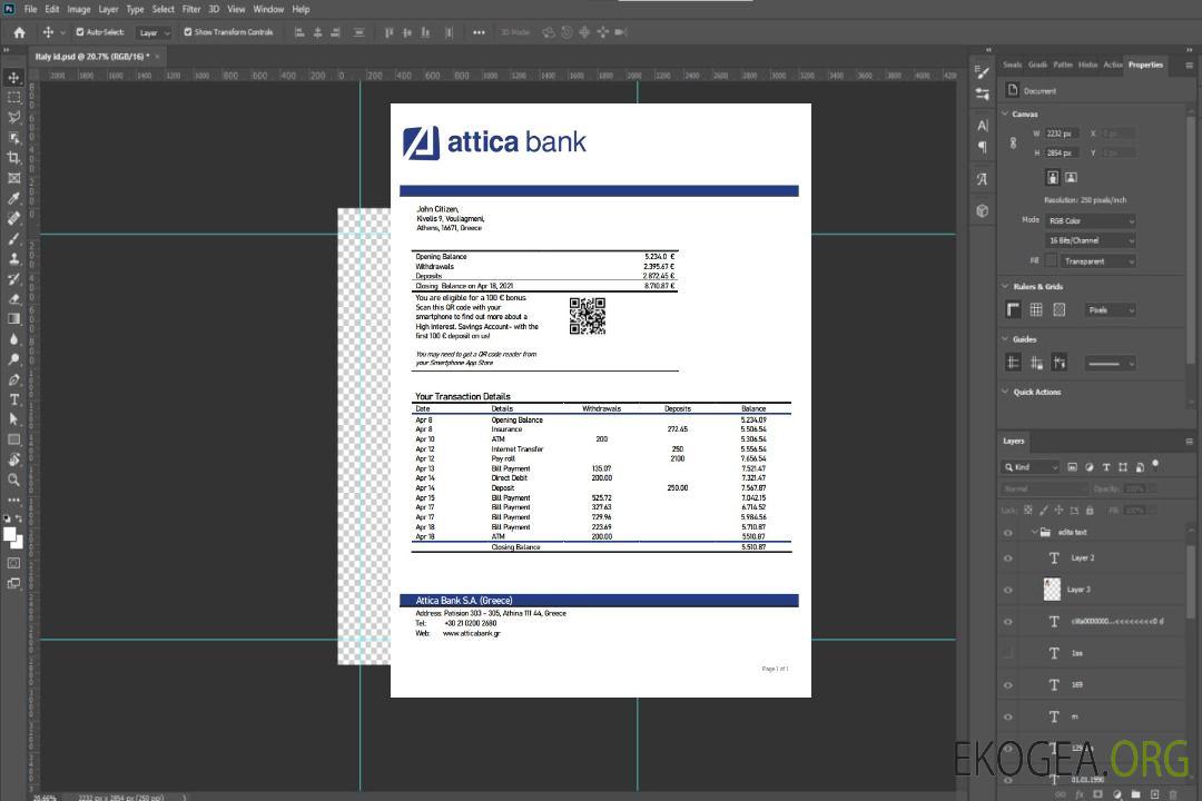 Relevé bancaire de l'Attique en Grèce template